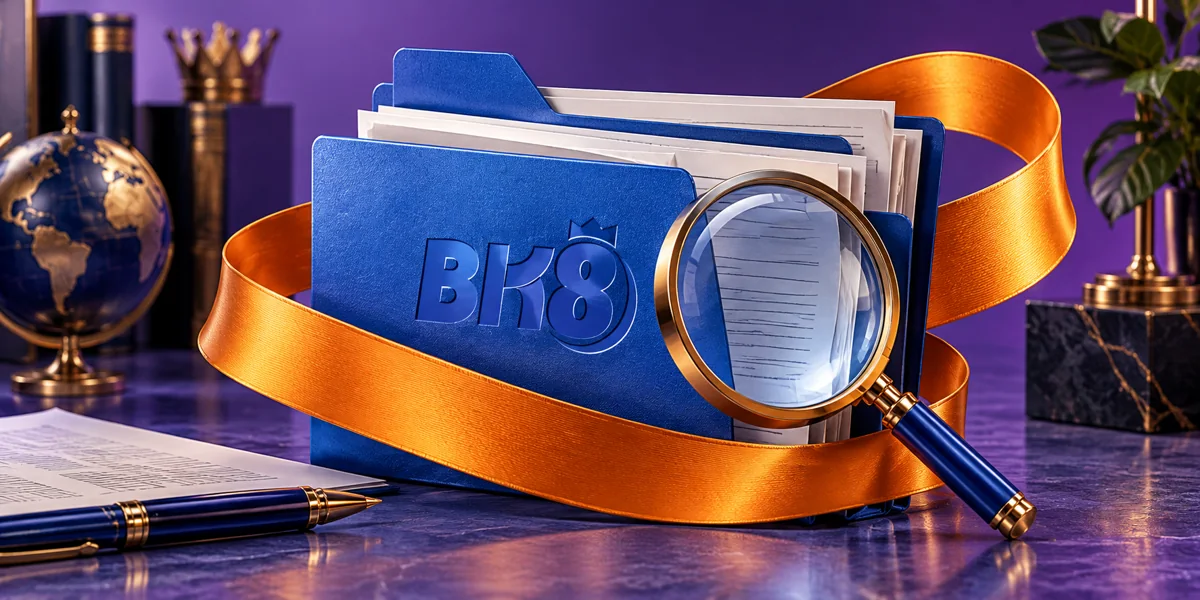 BK8 document folder with an orange ribbon and magnifying glass